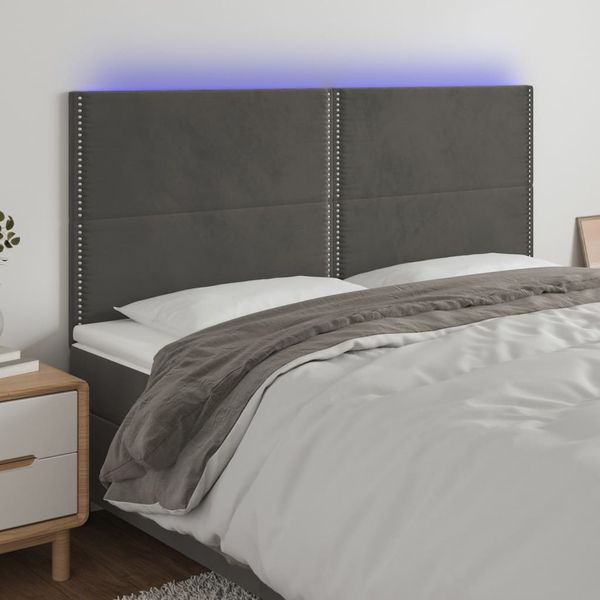 vidaXL Čelo postele s LED tmavosivé 200x5x118/128 cm zamat