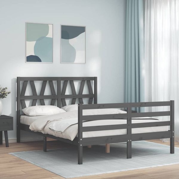 vidaXL Rám postele s čelom sivý 140x190 cm masívne drevo