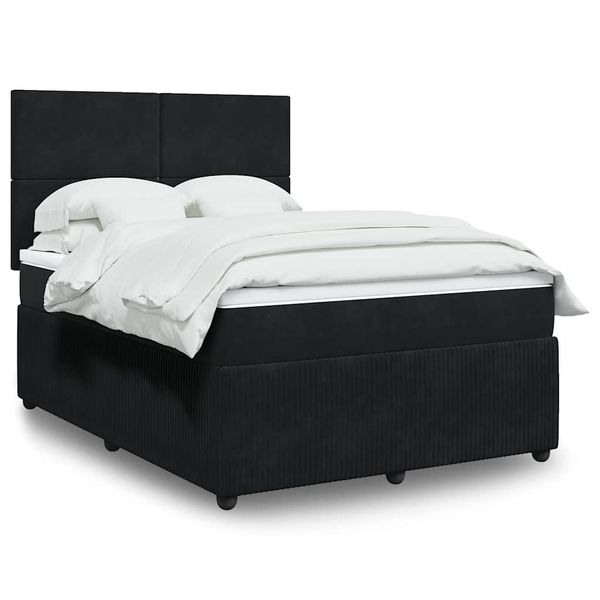 vidaXL Posteľný rám boxspring s matracom čierny 140x200 cm zamat