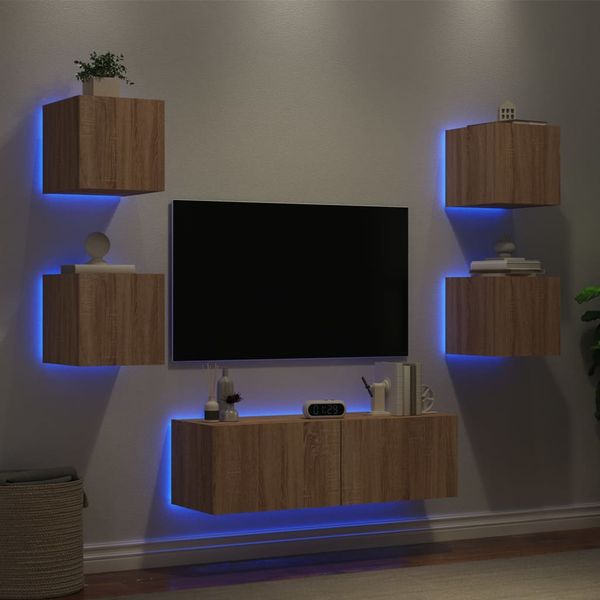 vidaXL 5-dielne TV nástenné skrinky s LED svetlami dub sonoma