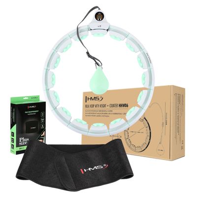 Sada masážny hula hoop HMS HHW06 zelený so závažím a počítadlom a zoštíhľujúceho pásu BR163 plus size