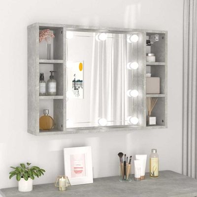 vidaXL Zrkadlová skrinka s LED betónová sivá 76x15x55 cm