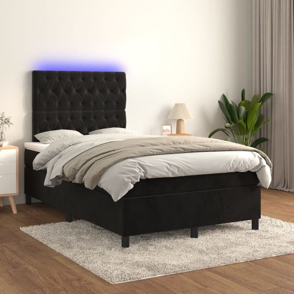 vidaXL Posteľ boxsping s matracom a LED čierna 120x200 cm zamat