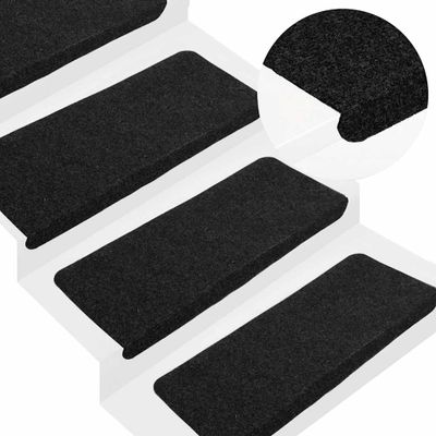 vidaXL Schodiskové rohože samolepiace 30 ks Čierna 65x24,5x3,5 cm