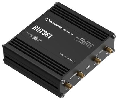 Teltonika RUT361 priemyselný router, 4G, LTE- Cat 6, WiFi Router, priemyselný, LTE, Wi-Fi, 802.11b/g/n, 3/4G, 1× RJ-45 LAN, 1× RJ-45 WAN, 2× DI/DO, pasívne PoE, DC 9-30V