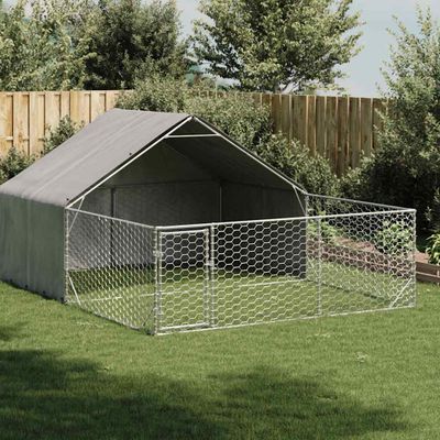 vidaXL Vonkajšia búda pre psov s výbehom, 4x3x1,9 m, pozinkovaná oceľ
