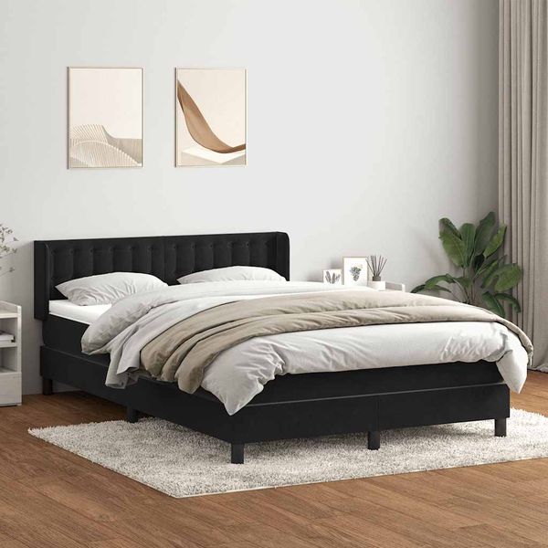 vidaXL Box Spring Posteľ s matracom Čierna 140x220 cm Zamat