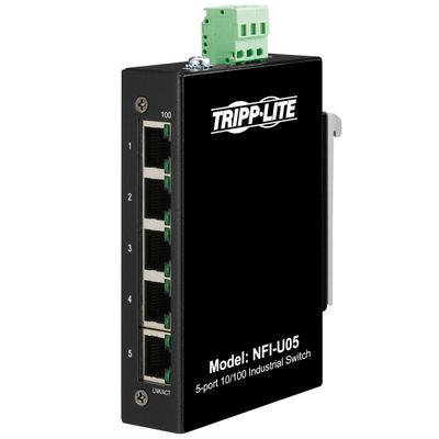 Tripplite Prepínač 5x zdroj Unmanaged Ethernet Switch, 10/100 Mb/s, -40 ° ... 75 ° C, montáž DIN / doska