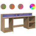 vidaXL Stôl s LED svetlami dub artisian 200x55x91 cm kompozitné drevo