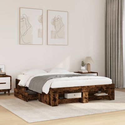 vidaXL Posteľný rám bez matraca dymový dub 140x190 cm kompozitné drevo