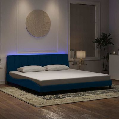 vidaXL Rám postele s LED bez matraca Hankomodrý 200x200 cm zamat