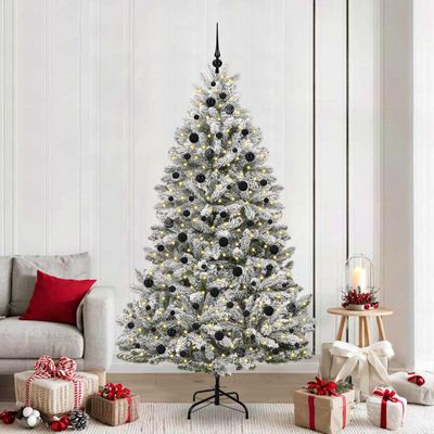 vidaXL Umelý vianočný stromček Zelená a biela 210 cm PVC a kov