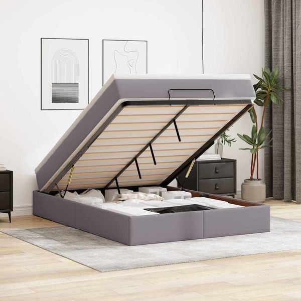 vidaXL Osmanský rám postele s matracom sivá 140x200 cm umelá koža