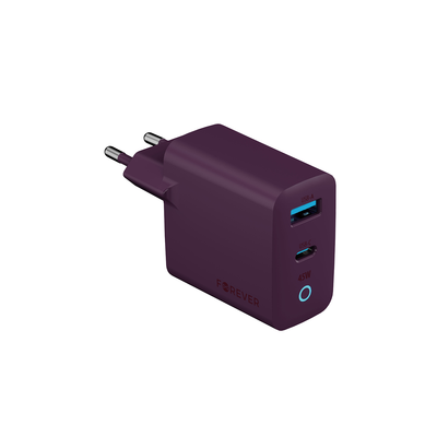 Forever Vibe-TC45AC GaN PD QC nabíjačka 1x USB-C 1x USB 45W tmavá čerešňa