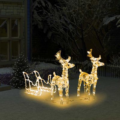 vidaXL Vianočná dekorácia so sobmi a saňami 160 LED 130 cm akryl