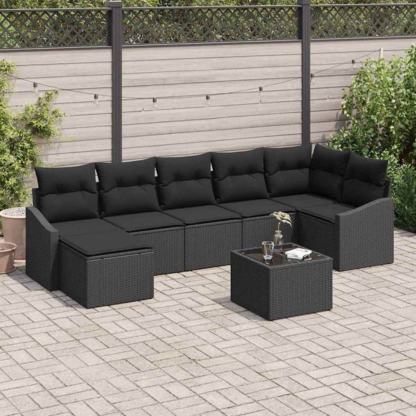 vidaXL Súprava záhradných pohoviek s vankúšom 8 pcs Čierna polyratan