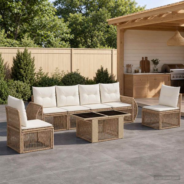 vidaXL Súprava záhradných pohoviek 7 ks Bežová a smotanovo biela