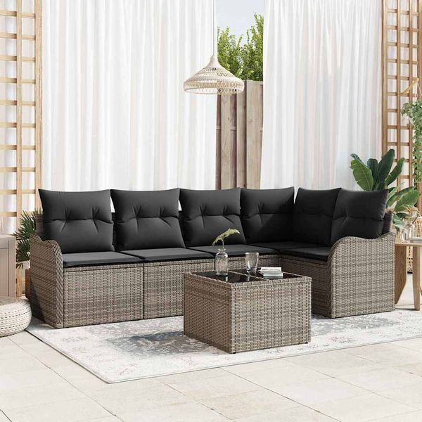 vidaXL Súprava záhradných pohoviek s vankúšom 6 pcs Sivá Poly ratan