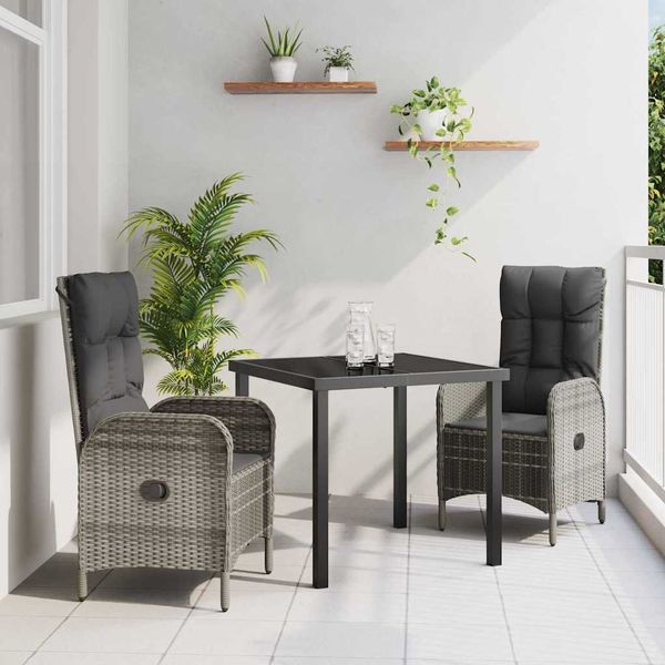 vidaXL Záhradný jedálenský set s vankúšom 3 pcs Sivá polyratan