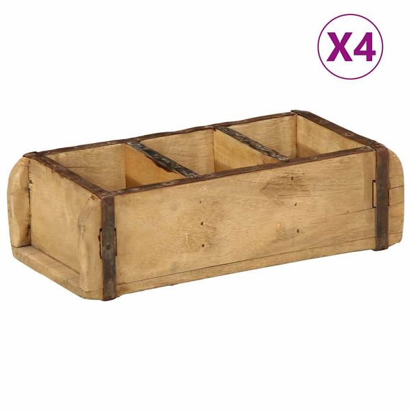 vidaXL Podnos 4 pcs Hnedá 30 x 14 x 9 cm Masívne obnovené drevo
