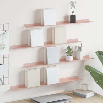 vidaXL Závesná polica Nástenný 4 pcs Ružová 80 x 9 x 2,5 cm Oceľ