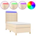 vidaXL Posteľ boxsping s matracom a LED krémová 90x190 cm látka