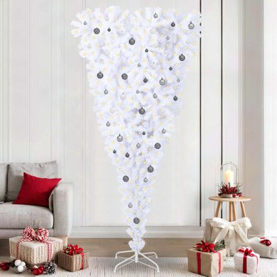 vidaXL Umelý vianočný stromček s 300 LED-i Biela 240 cm PVC a oceľ