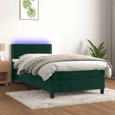 vidaXL Posteľný rám boxsping matrac a LED tmavozelený 80x200 cm zamat