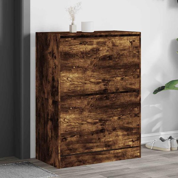 vidaXL Botník s 2 výklopnými zásuvkami dymový dub 80x42x108 cm
