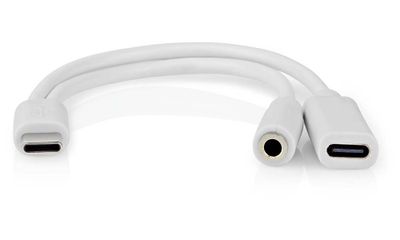 NEDIS USB-C adaptér/ USB-C zástrčka - USB-C zásuvka / 3,5 mm jack zásuvka/ biely/ blistr/ 10 cm Redukcia, USB-C zástrčka, 3,5mm jack zásuvka, USB-C zásuvka, 10cm, biela