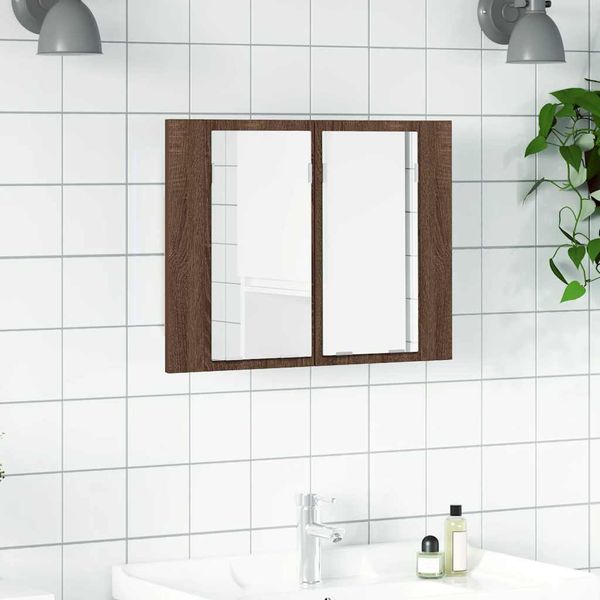 vidaXL LED zrkadlová skrinka hnedý dub 60x12x45 cm spracované drevo