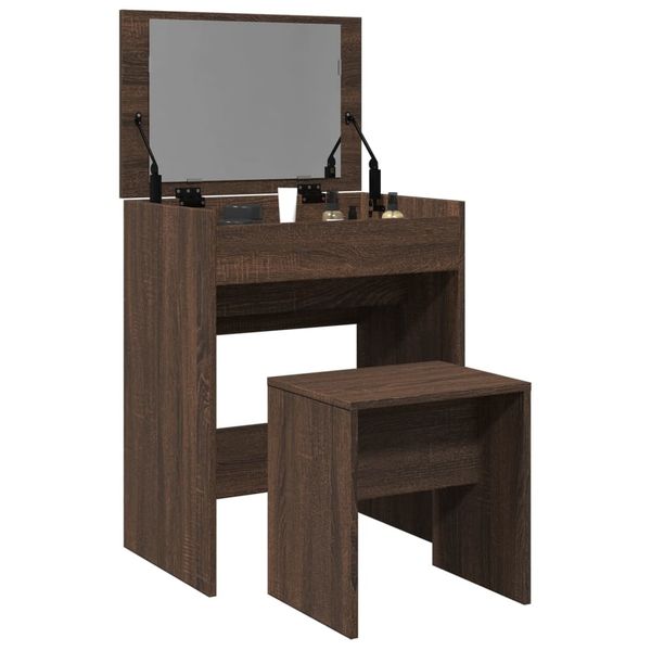 vidaXL Toaletný stolík a stolička hnedý dub 60x40x113,5 cm