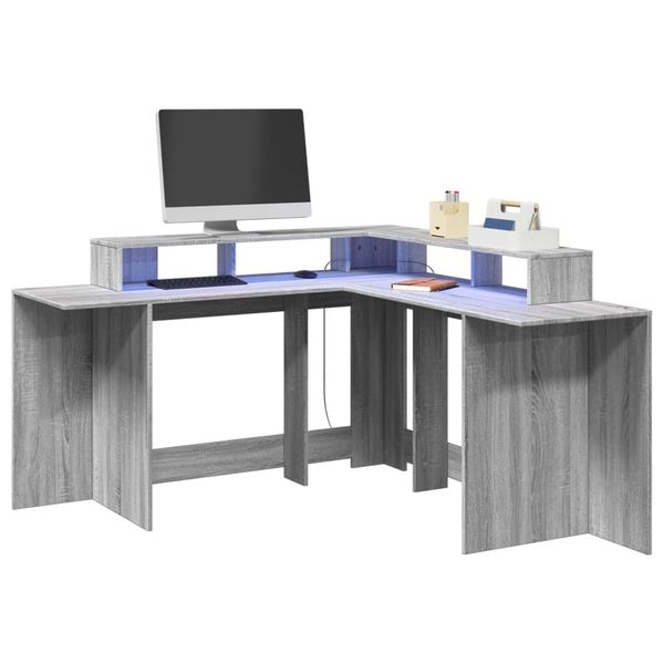 vidaXL Stôl s LED svetlami sivá sonoma 152x152x91 cm kompozitné drevo
