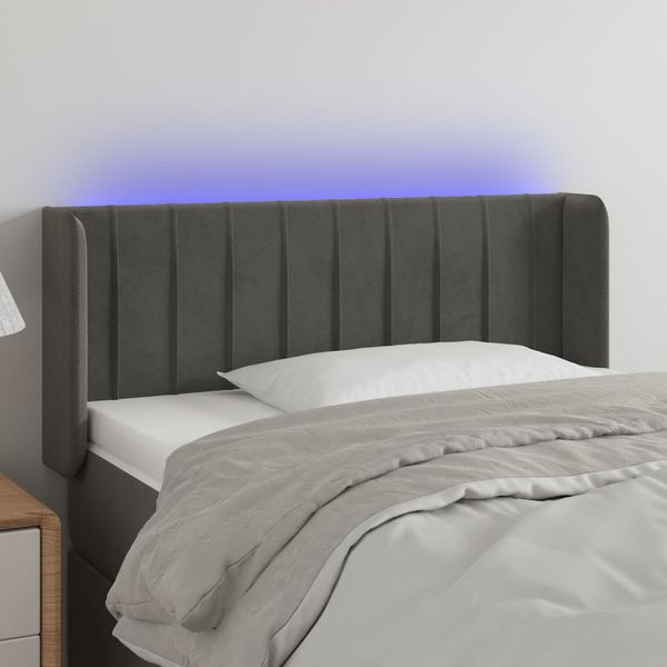vidaXL Čelo postele s LED tmavosivé 93x16x78/88 cm zamat