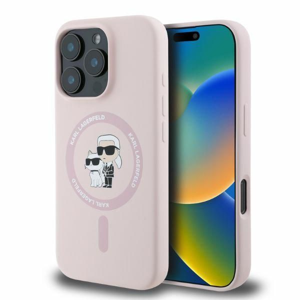 Karl Lagerfeld puzdro pre iPhone 16 Pro 6,3" KLHMP16LSCMKCRHP ružové tvrdé puzdro Silicone KC Heads Ring MagSafe