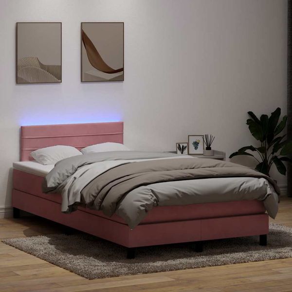 vidaXL Posteľný rám boxsping s matracom a LED ružový 120x220 cm zamat