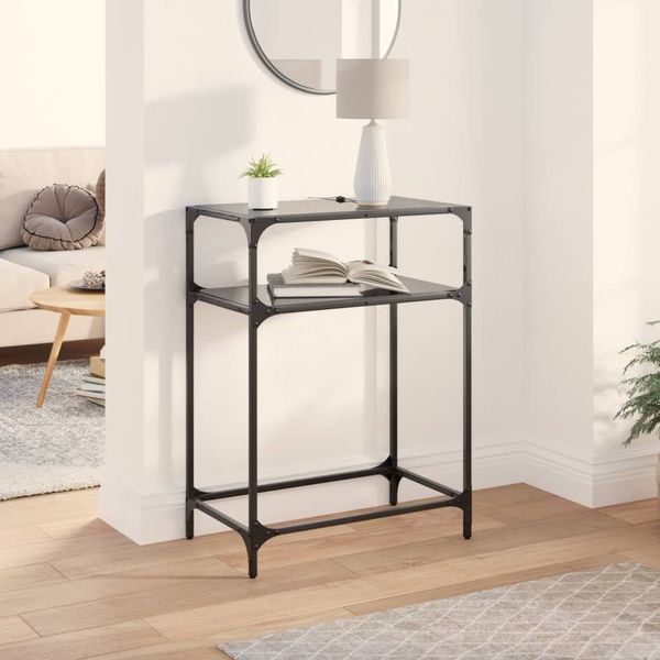 vidaXL Konzolový stolík s čiernou sklenenou doskou 60x35x81 cm oceľ