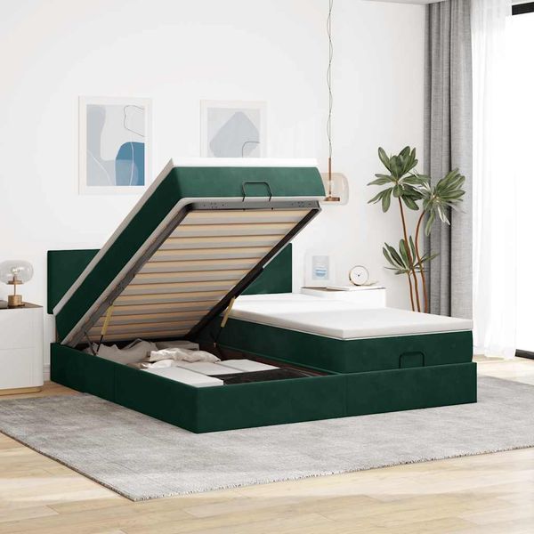 vidaXL Osmanský rám postele s matracom tmavozelená 180x200 cm zamat