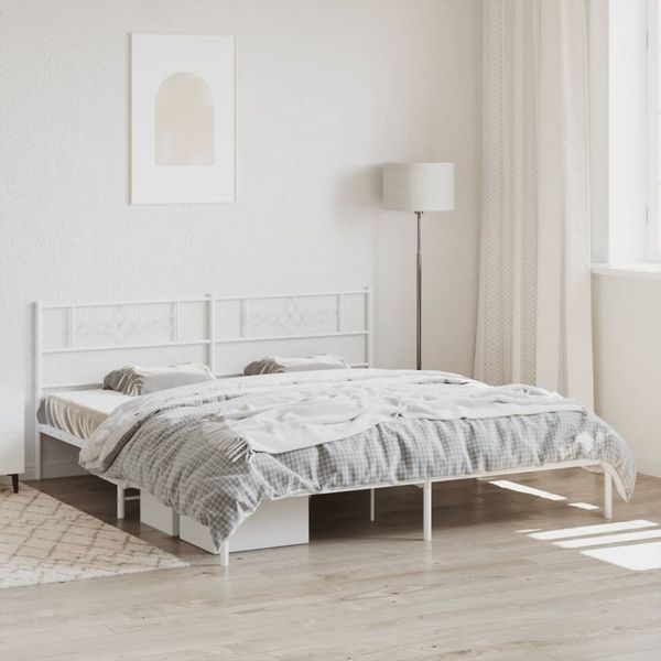 vidaXL Kovový rám postele s čelom biely 200x200 cm