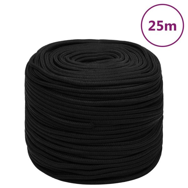 vidaXL Pracovné lano čierne 10 mm 25 m polyester