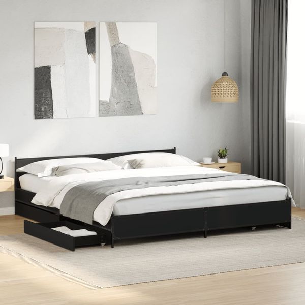 vidaXL Posteľný rám so zásuvkami čierny 200x200 cm kompozitné drevo