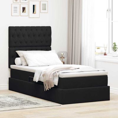 vidaXL Postel s úložným prostorem a matrací Čierna 90 x 190 cm Zamat
