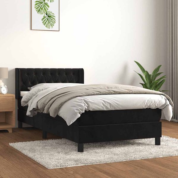 vidaXL Posteľný rám boxspring s matracom čierny 90x200 cm zamat