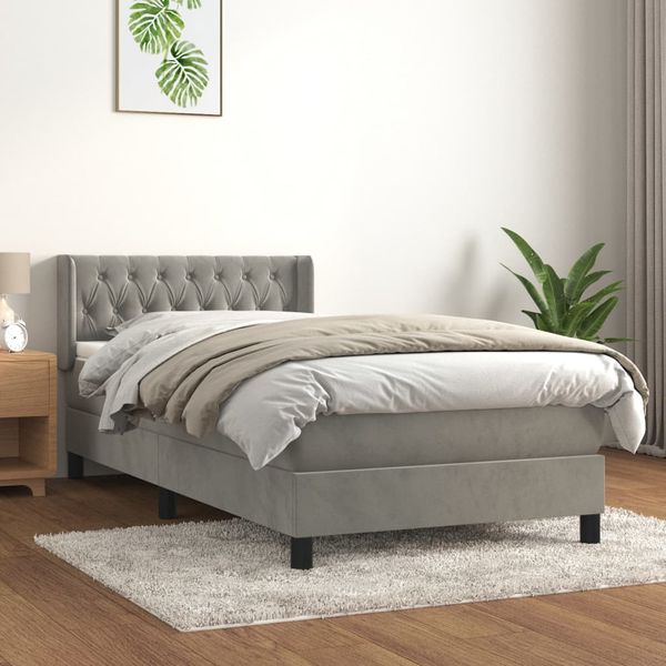vidaXL Posteľný rám boxsping s matracom bledosivý 90x190 cm zamat