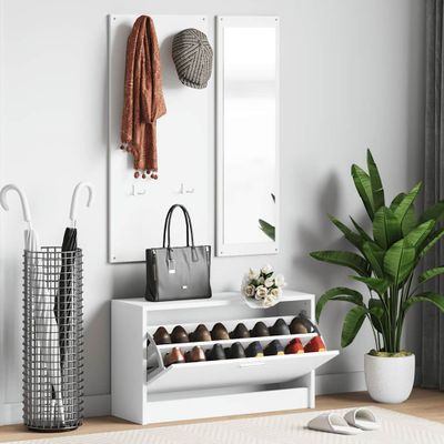 vidaXL Botník 3 v 1 biely spracované drevo