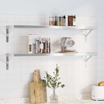 vidaXL Nástenné police 2 ks 100x23,5cm strieborné nehrdzavejúca oceľ