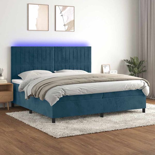 vidaXL Posteľný rám boxsping matrac a LED tmavomodrý 200x200 cm zamat