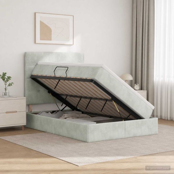 vidaXL Postel s úložným prostorem a matrací Svetlosivá 120 x 200 cm