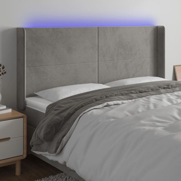 vidaXL Čelo postele s LED bledosivé 163x16x118/128 cm zamat