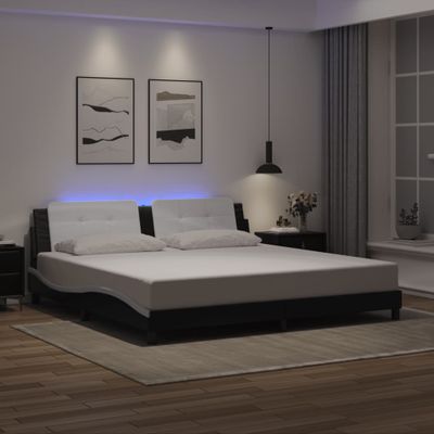 vidaXL Rám postele s LED bez matraca Zadar čierny a biely 200x200 cm